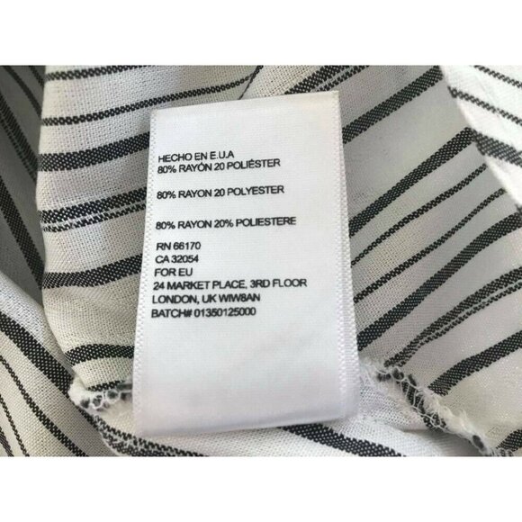 KIMCHI BLUE Short Sleeve Crop Top Sz Small White Black Stripe Shirring Neckline - Picture 7 of 7